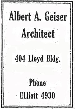 Albert Geiser Advertisement, Seattle Daily Times: September 30, 1928