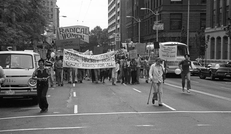  First Gay Pride Week march in Seattle (1977) Citation: Museum of History & Industry.