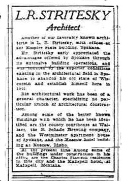 L.R. Stritesky Advertisement, Spokesman Review - June 17, 1909