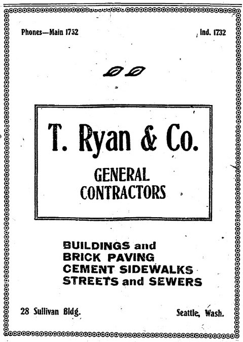 Advertisement for T. Ryan & Co., Seattle Times: Dec 1, 1907